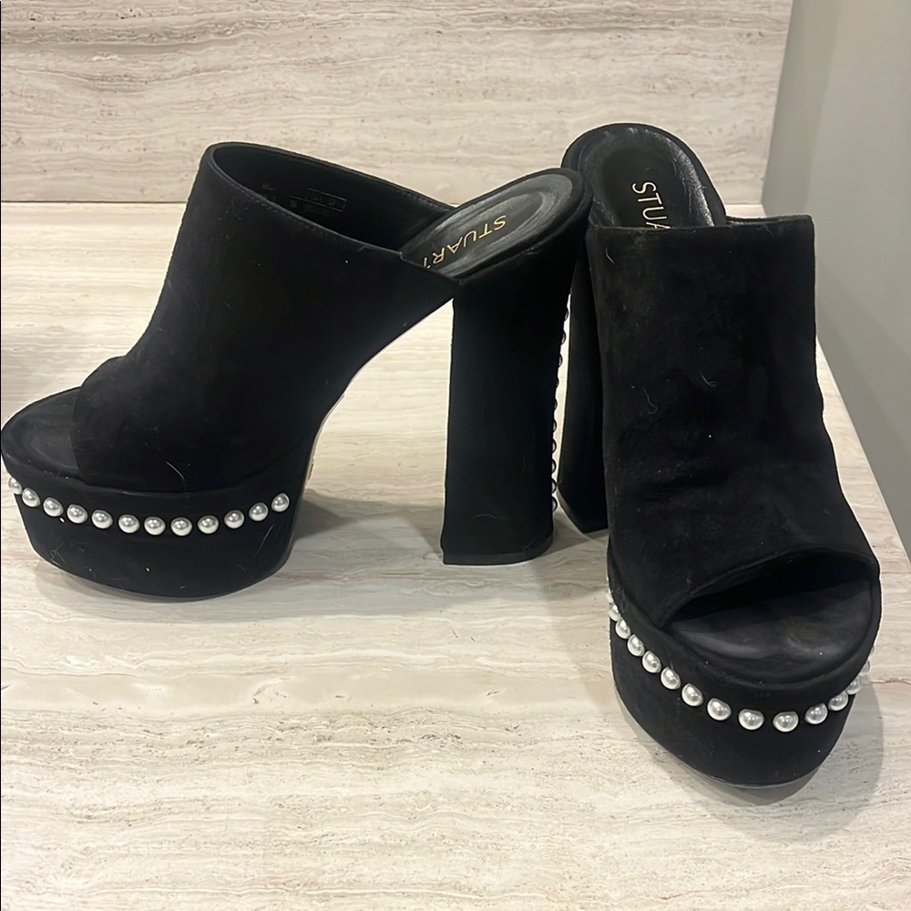 Stuart Weitzman Black Platform Shoes with Studded Detail